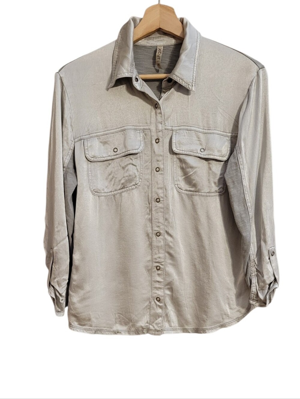 XCVI Silver Mixed Media Button Up Shirt